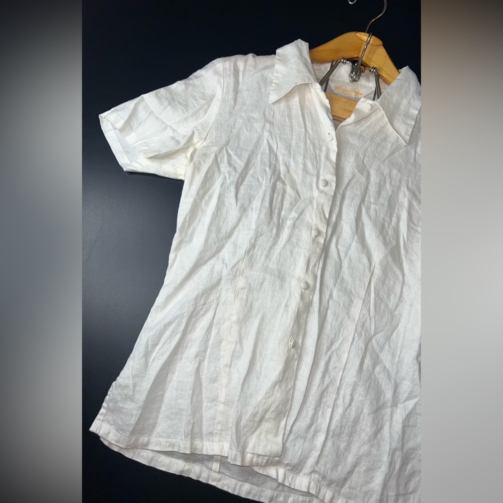 Brooks Brothers White 100% Linen Button Down Polo Shirt Size 8 GUC